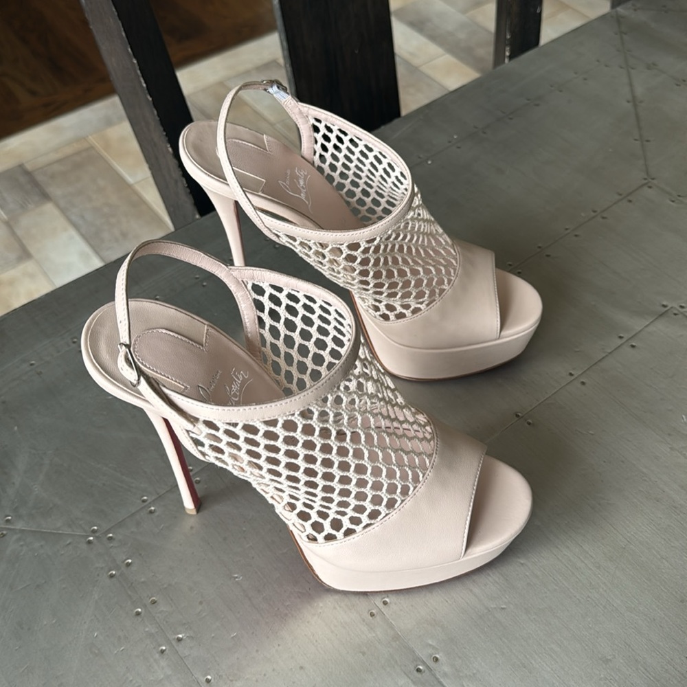 Christian Louboutin plougesta Alta leche light pink mesh leather stiletto sz 42 - Picture 2 of 12